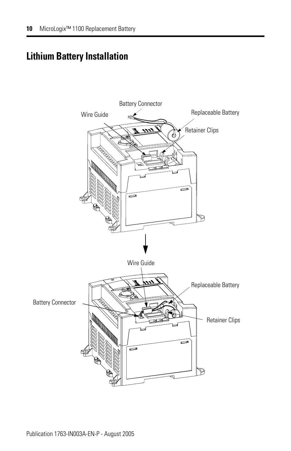 Lithium battery installation | Rockwell Automation 1763-BA MicroLogix 1100 Replacement Battery User Manual | Page 10 / 12