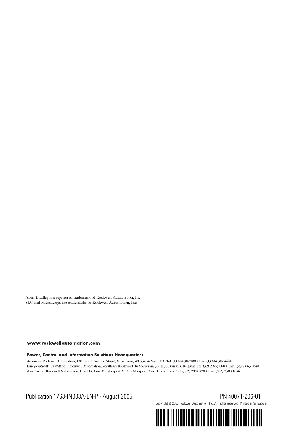 Back cover | Rockwell Automation 1763-BA MicroLogix 1100 Replacement Battery User Manual | Page 12 / 12