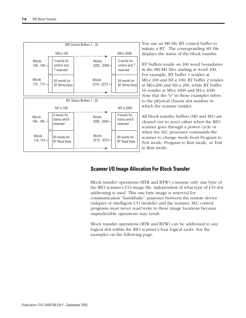 Scanner i/o image allocation for block transfer -6, Scanner i/o image allocation for block transfer | Rockwell Automation 1747-BSN Backup Scanner Module User Manual | Page 118 / 204