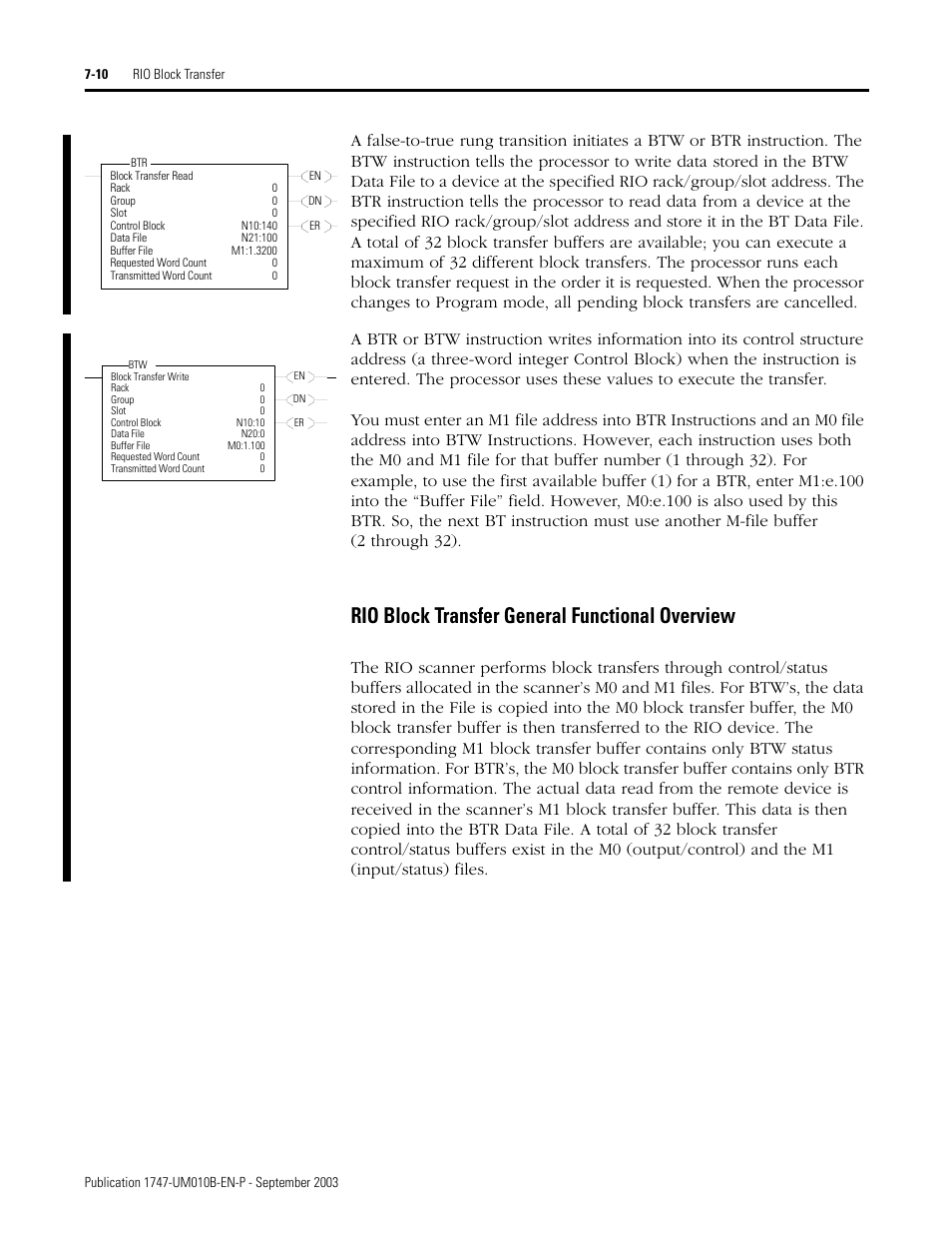 Rio block transfer general functional overview -10, Rio block transfer general functional overview | Rockwell Automation 1747-BSN Backup Scanner Module User Manual | Page 122 / 204