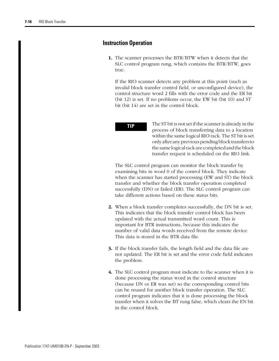 Instruction operation -16, Instruction operation | Rockwell Automation 1747-BSN Backup Scanner Module User Manual | Page 128 / 204