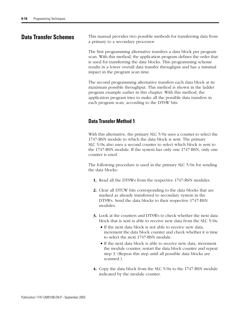 Data transfer schemes, Data transfer schemes -14, Data transfer method 1 -14 | Data transfer method 1 | Rockwell Automation 1747-BSN Backup Scanner Module User Manual | Page 156 / 204