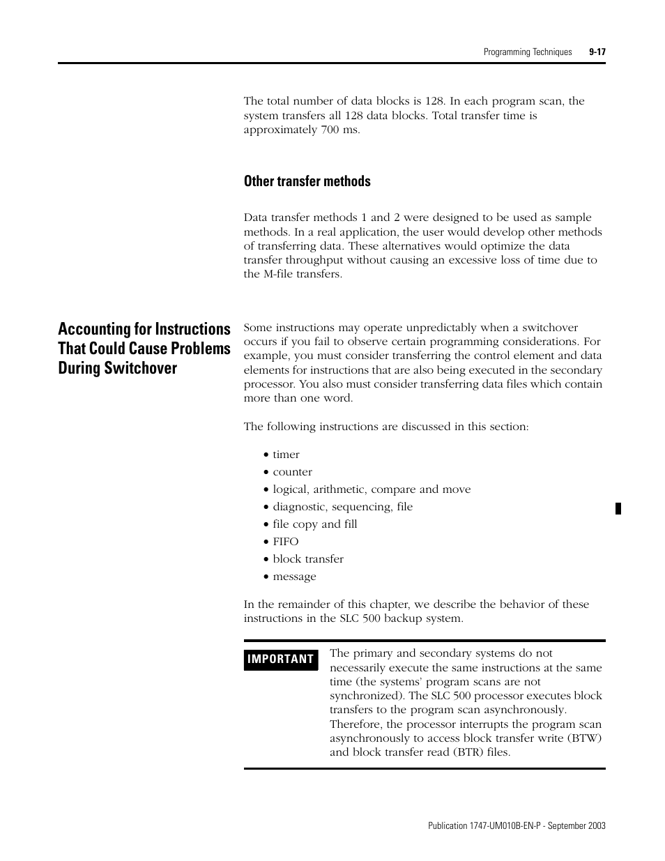 Other transfer methods -17, Other transfer methods | Rockwell Automation 1747-BSN Backup Scanner Module User Manual | Page 159 / 204