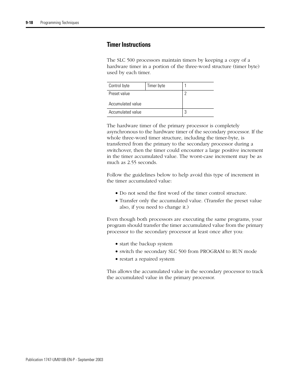 Timer instructions -18, Timer instructions | Rockwell Automation 1747-BSN Backup Scanner Module User Manual | Page 160 / 204