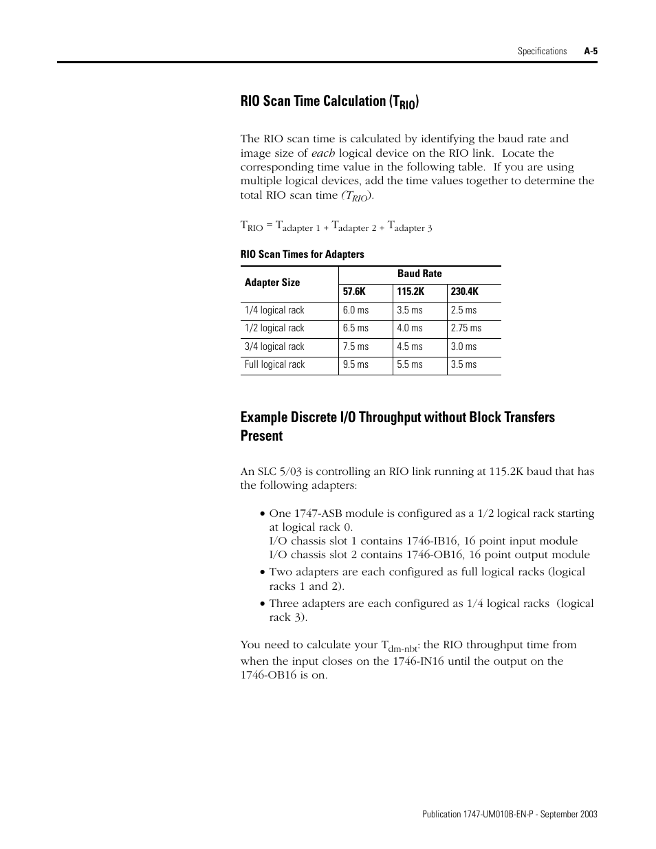 Rio scan time calculation (t | Rockwell Automation 1747-BSN Backup Scanner Module User Manual | Page 169 / 204