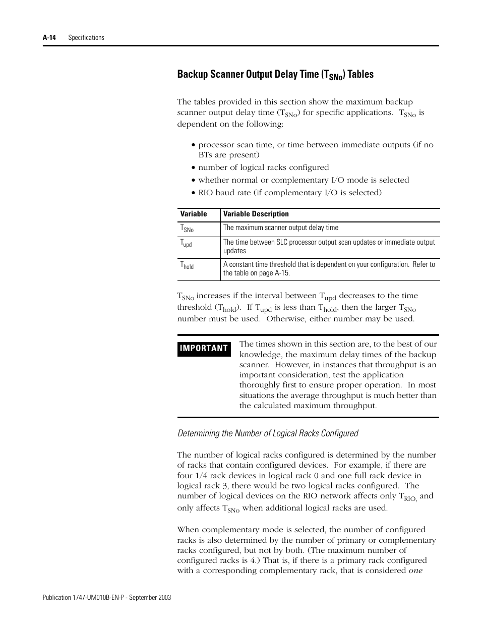 Backup scanner output delay time (t, Tables | Rockwell Automation 1747-BSN Backup Scanner Module User Manual | Page 178 / 204