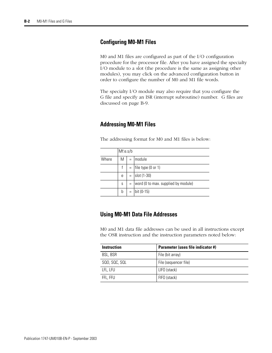 Configuring m0-m1 files, Addressing m0-m1 files, Using m0-m1 data file addresses | Rockwell Automation 1747-BSN Backup Scanner Module User Manual | Page 182 / 204