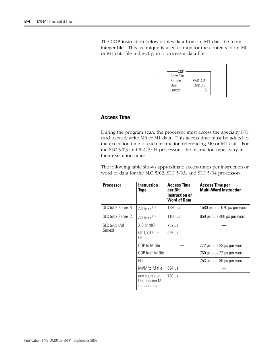 Access time | Rockwell Automation 1747-BSN Backup Scanner Module User Manual | Page 184 / 204