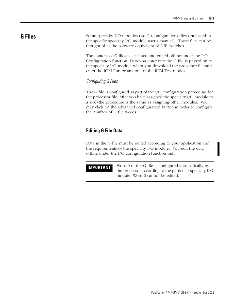 G files, Editing g file data | Rockwell Automation 1747-BSN Backup Scanner Module User Manual | Page 189 / 204