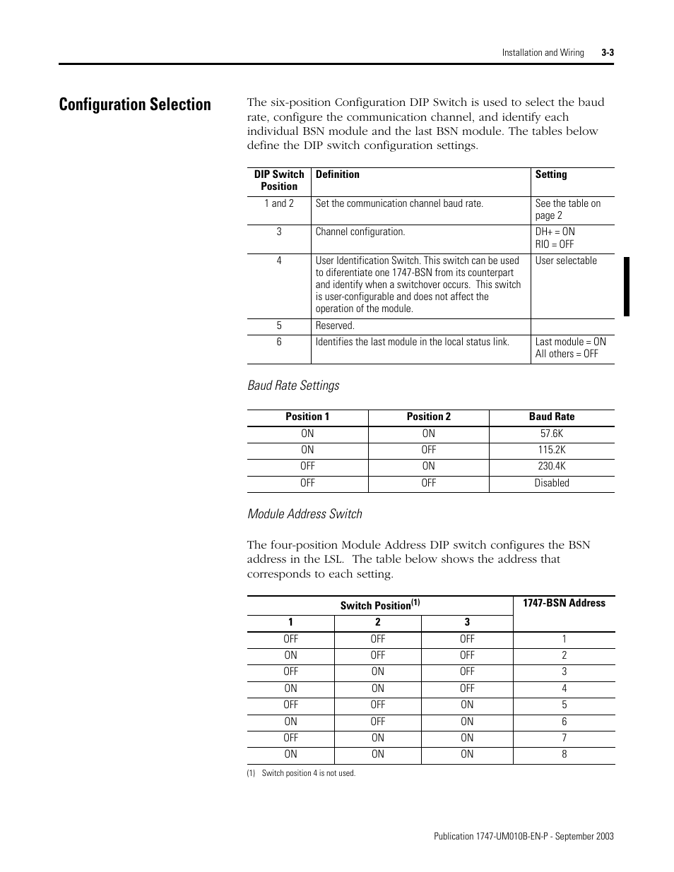 Configuration selection, Configuration selection -3 | Rockwell Automation 1747-BSN Backup Scanner Module User Manual | Page 45 / 204