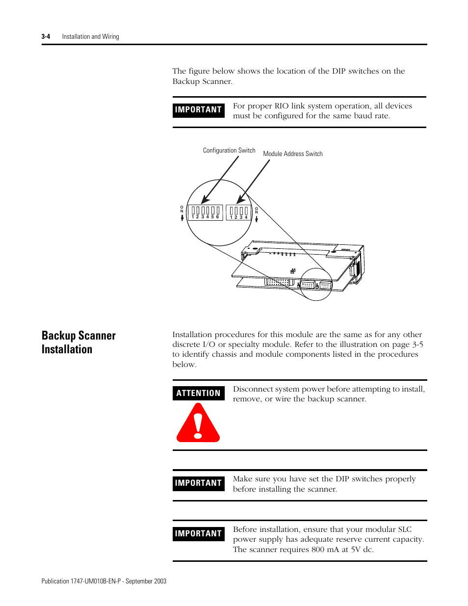 Backup scanner installation, Backup scanner installation -4 | Rockwell Automation 1747-BSN Backup Scanner Module User Manual | Page 46 / 204