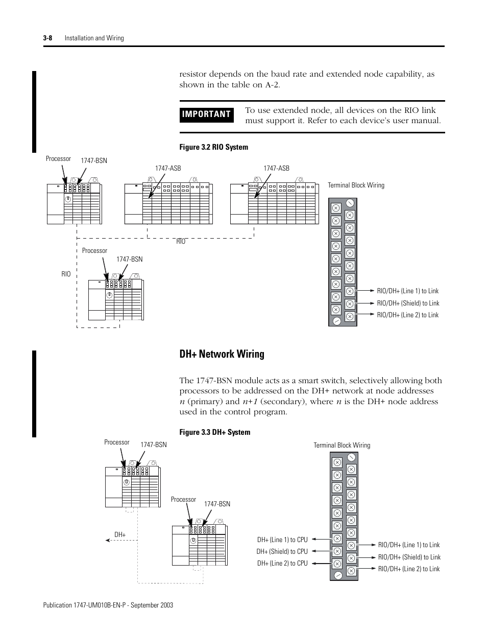 Dh+ network wiring -8, Dh+ network wiring | Rockwell Automation 1747-BSN Backup Scanner Module User Manual | Page 50 / 204