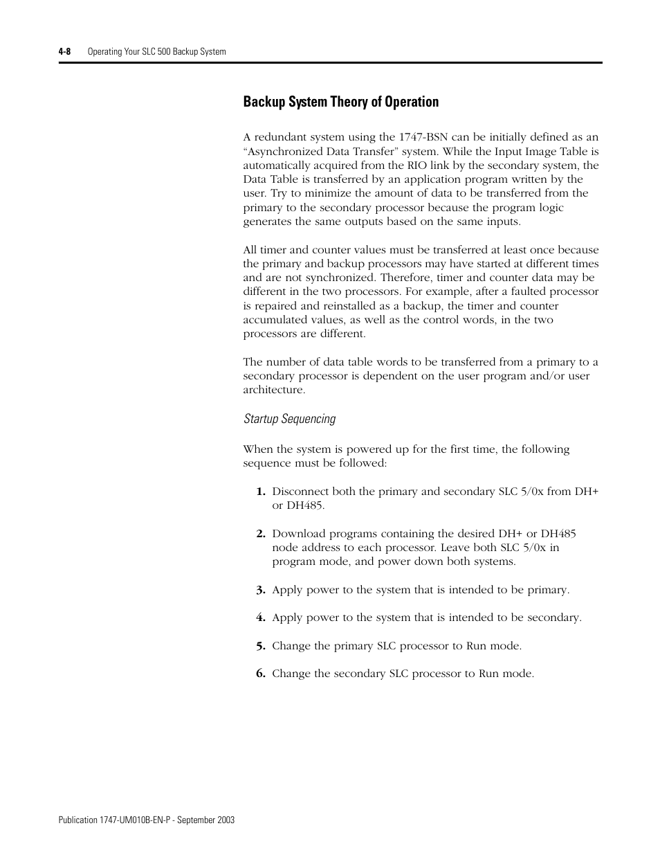 Backup system theory of operation -8, Backup system theory of operation | Rockwell Automation 1747-BSN Backup Scanner Module User Manual | Page 60 / 204