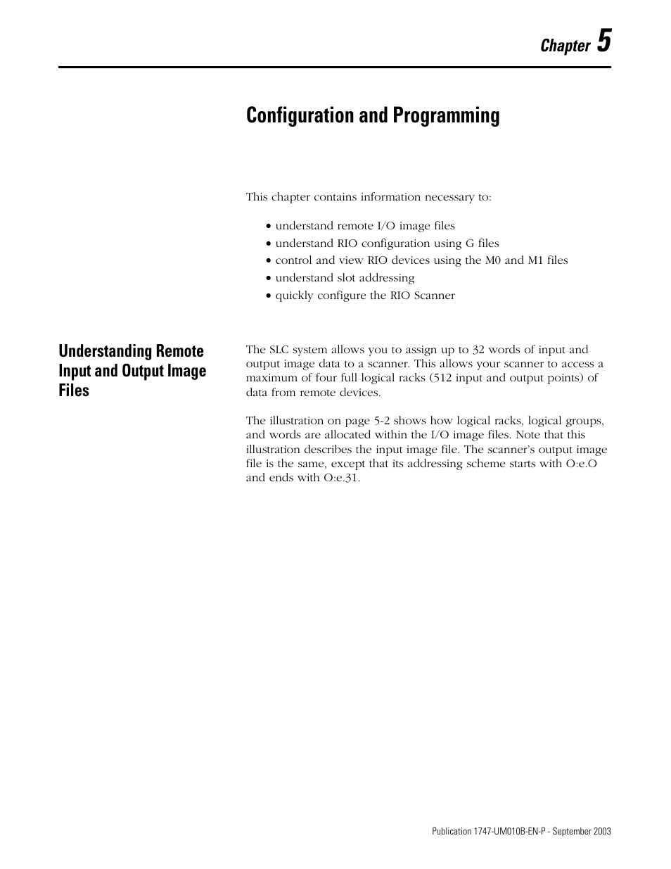 5 - configuration and programming, Understanding remote input and output image files, Chapter 5 | Configuration and programming, Chapter | Rockwell Automation 1747-BSN Backup Scanner Module User Manual | Page 63 / 204