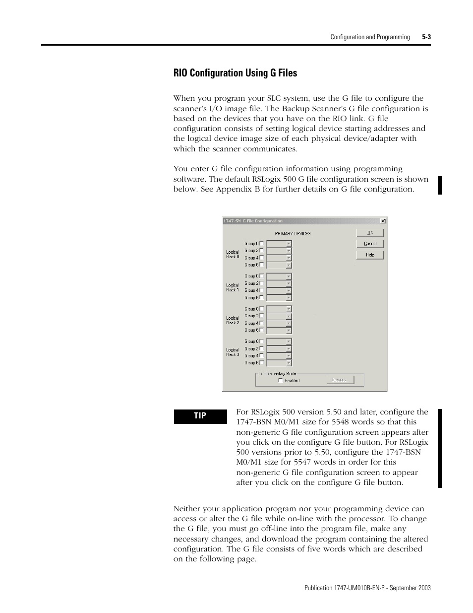 Rio configuration using g files -3, Rio configuration using g files | Rockwell Automation 1747-BSN Backup Scanner Module User Manual | Page 65 / 204