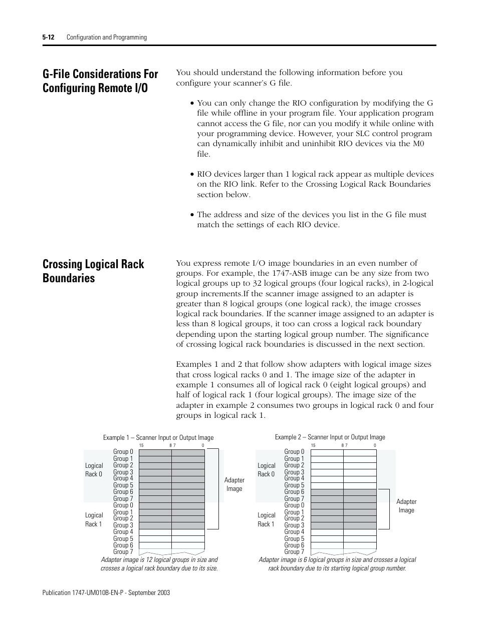 G-file considerations for configuring remote i/o, Crossing logical rack boundaries | Rockwell Automation 1747-BSN Backup Scanner Module User Manual | Page 74 / 204