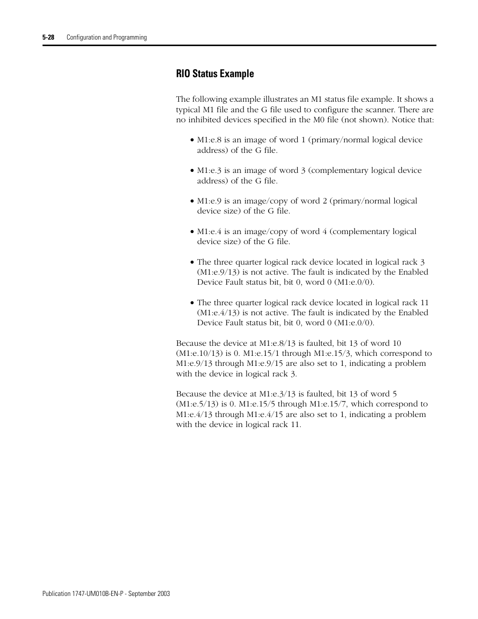 Rio status example -28, Rio status example | Rockwell Automation 1747-BSN Backup Scanner Module User Manual | Page 90 / 204