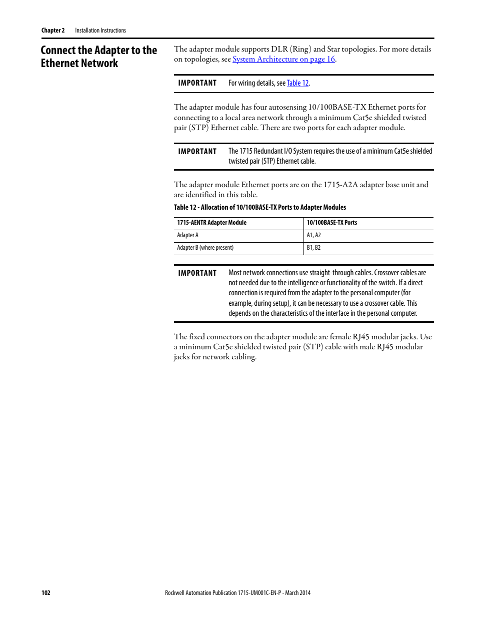Connect the adapter to the ethernet network | Rockwell Automation 1715-OF8I Redundant I/O System User Manual User Manual | Page 102 / 324