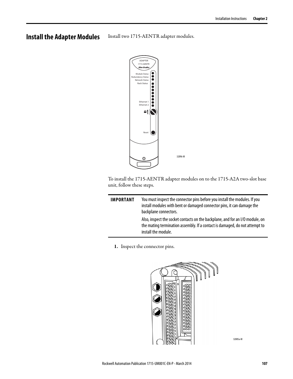 Install the adapter modules | Rockwell Automation 1715-OF8I Redundant I/O System User Manual User Manual | Page 107 / 324