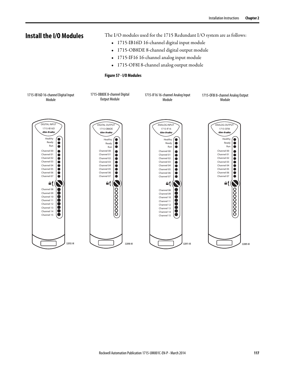 Install the i/o modules, Figure 57 - i/o modules | Rockwell Automation 1715-OF8I Redundant I/O System User Manual User Manual | Page 117 / 324