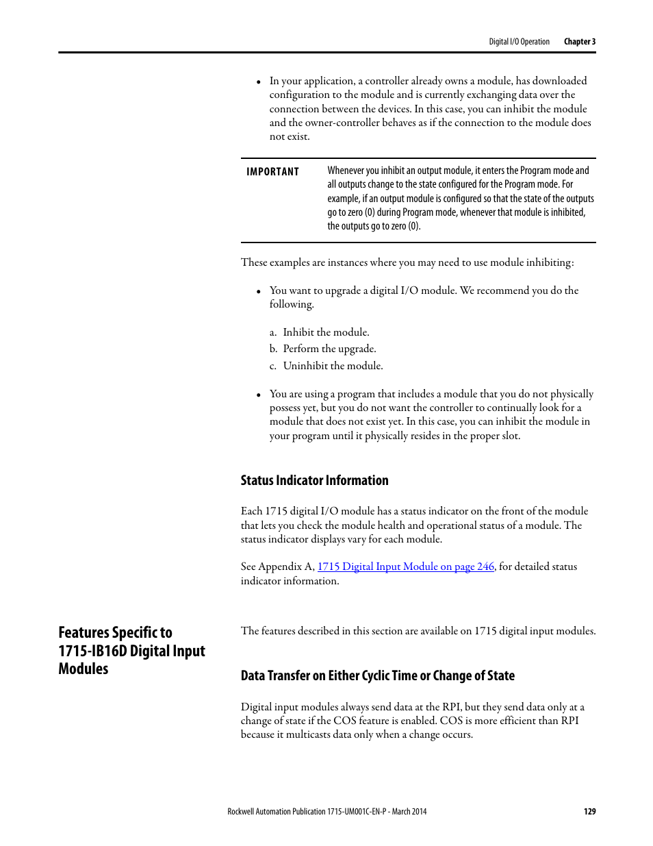 Status indicator information | Rockwell Automation 1715-OF8I Redundant I/O System User Manual User Manual | Page 129 / 324