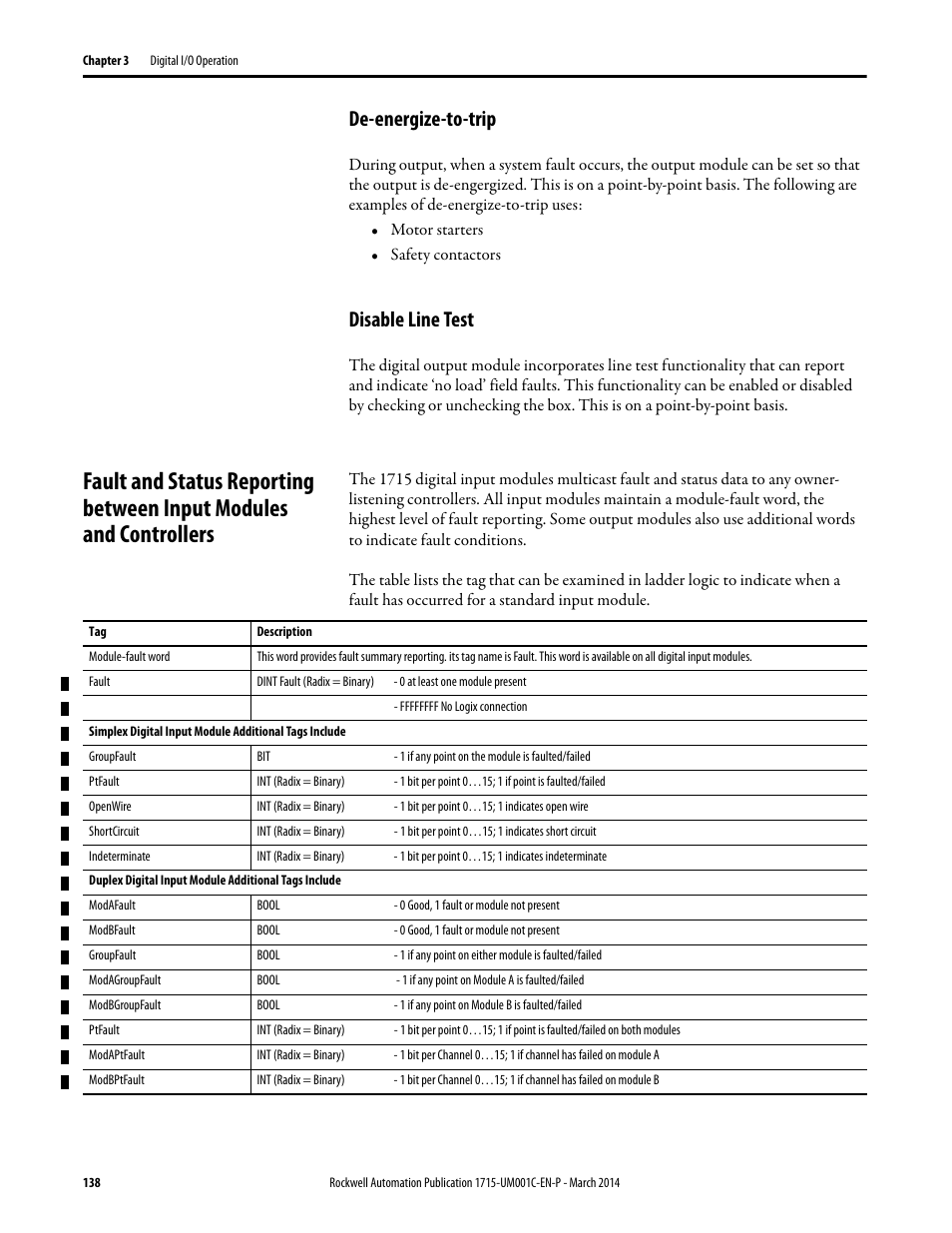 De-energize-to-trip, Disable line test | Rockwell Automation 1715-OF8I Redundant I/O System User Manual User Manual | Page 138 / 324
