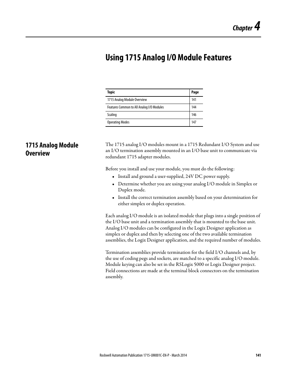 4 - using 1715 analog i/o module features, 1715 analog module overview, Using 1715 analog i/o module features | Chapter | Rockwell Automation 1715-OF8I Redundant I/O System User Manual User Manual | Page 141 / 324