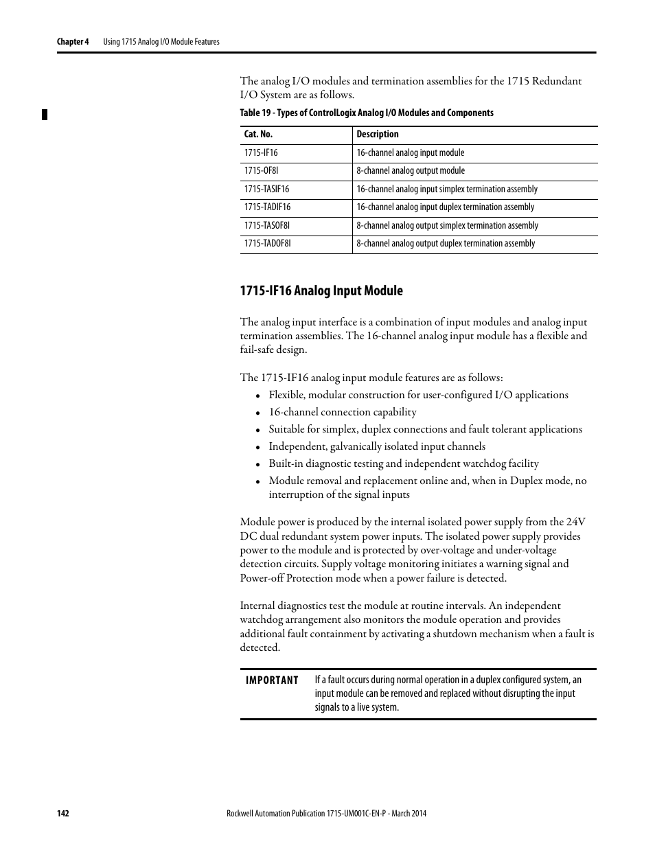 1715-if16 analog input module | Rockwell Automation 1715-OF8I Redundant I/O System User Manual User Manual | Page 142 / 324