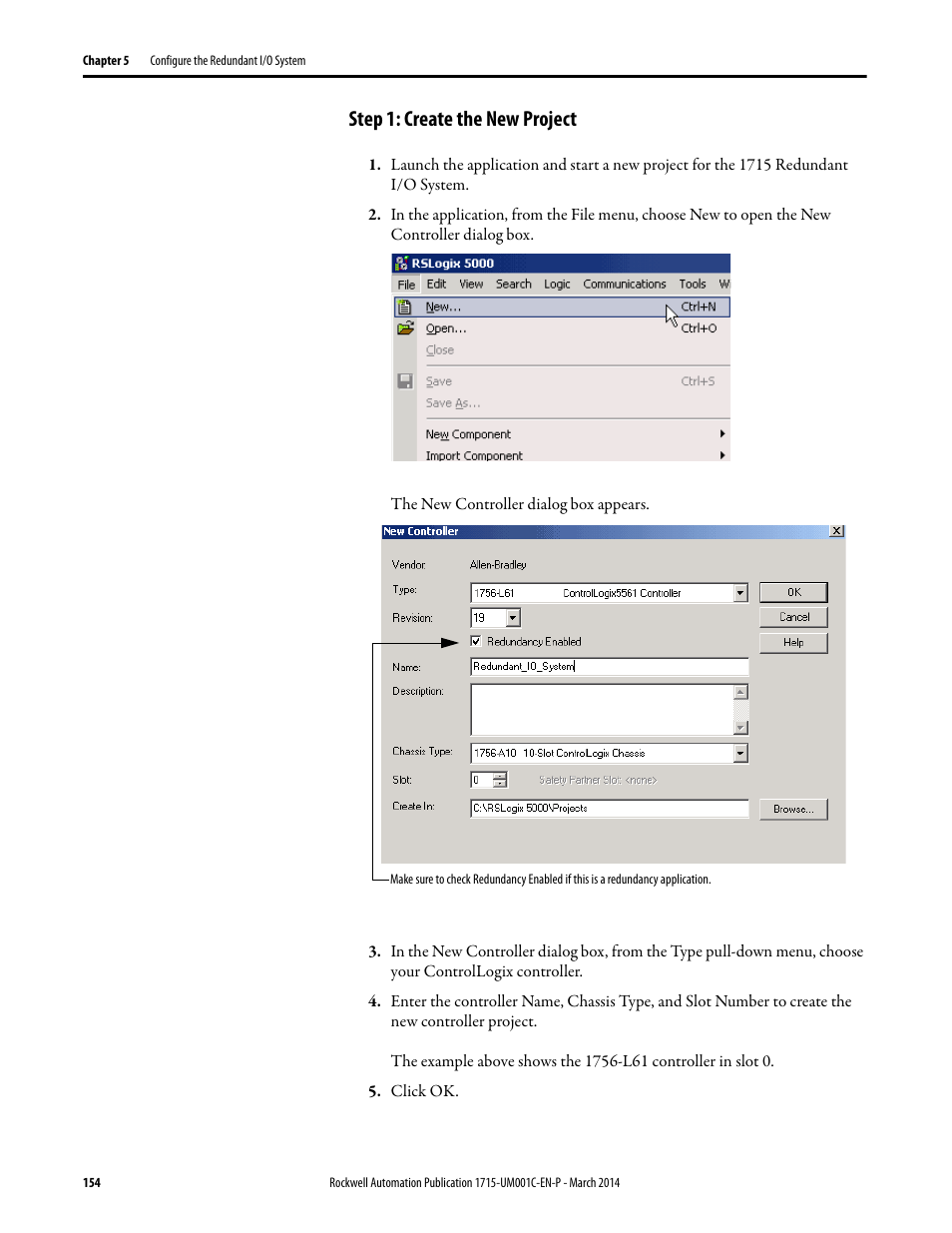 Step 1: create the new project | Rockwell Automation 1715-OF8I Redundant I/O System User Manual User Manual | Page 154 / 324