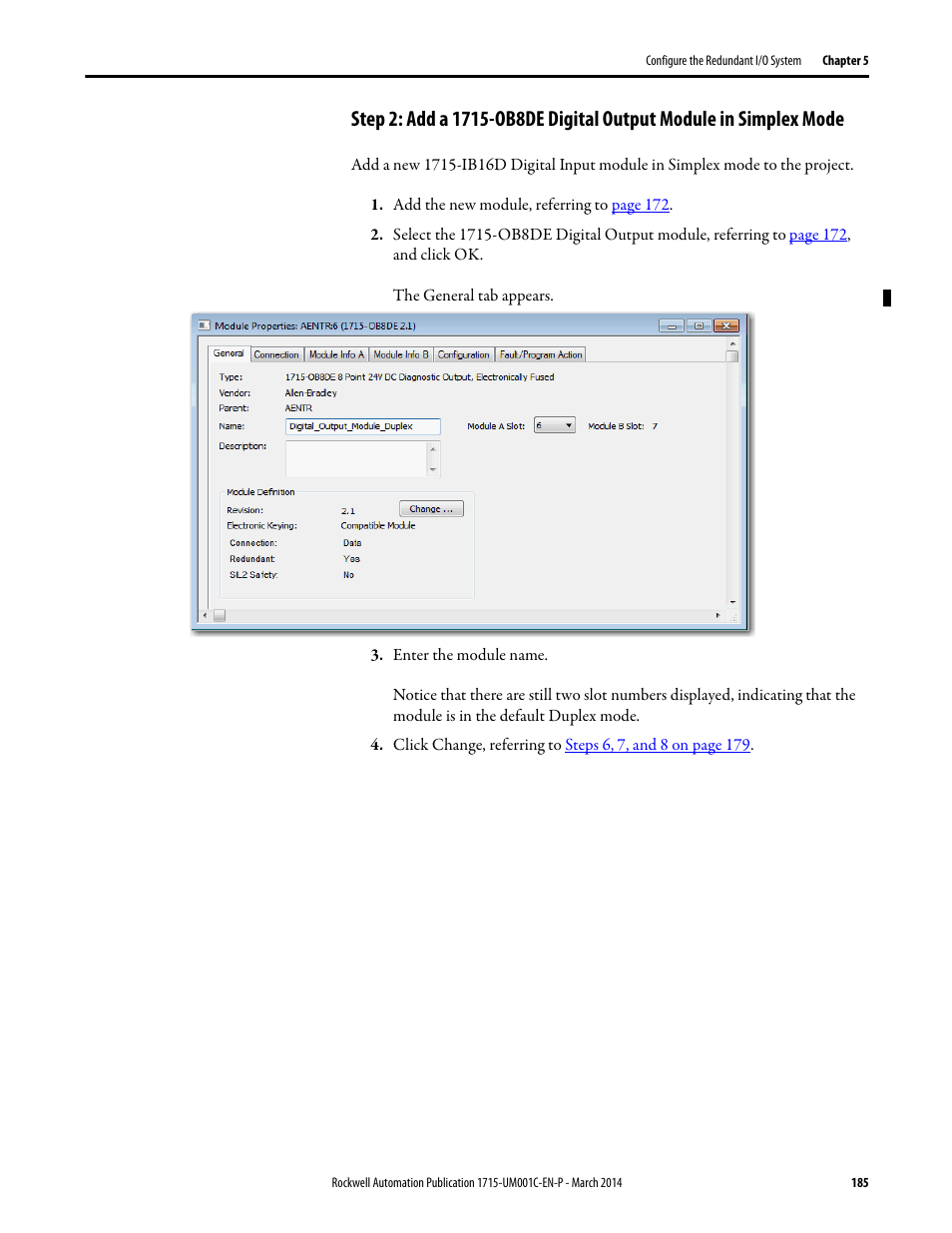Rockwell Automation 1715-OF8I Redundant I/O System User Manual User Manual | Page 185 / 324
