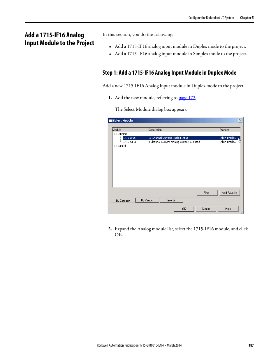 Add a 1715-if16 analog input module to the project | Rockwell Automation 1715-OF8I Redundant I/O System User Manual User Manual | Page 187 / 324