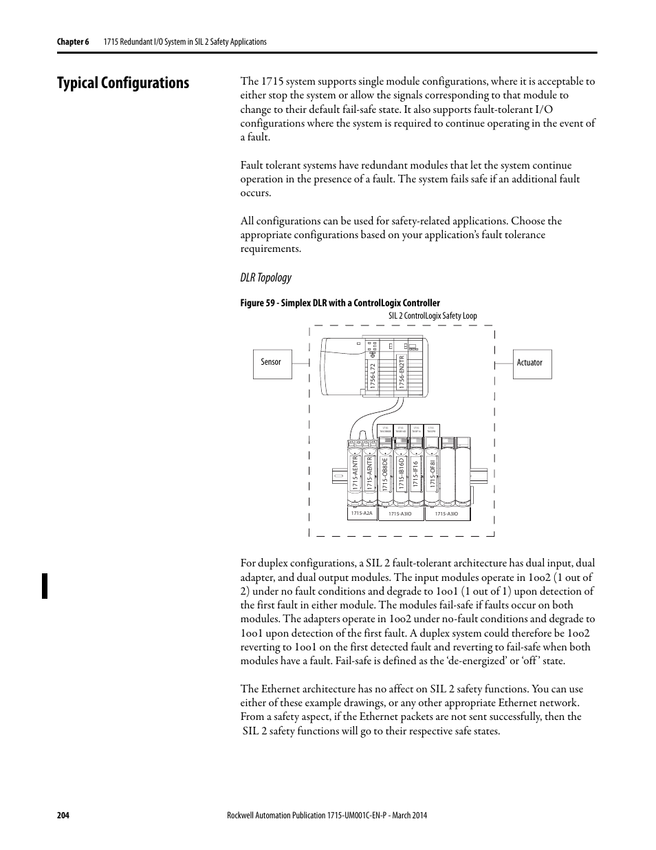 Typical configurations, Dlr topology | Rockwell Automation 1715-OF8I Redundant I/O System User Manual User Manual | Page 204 / 324