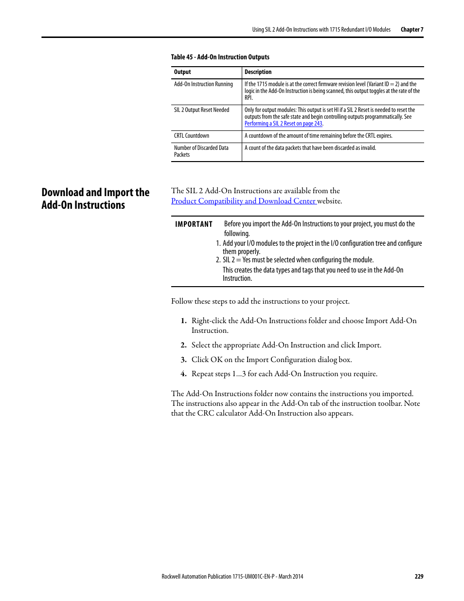 Download and import the add-on instructions | Rockwell Automation 1715-OF8I Redundant I/O System User Manual User Manual | Page 229 / 324
