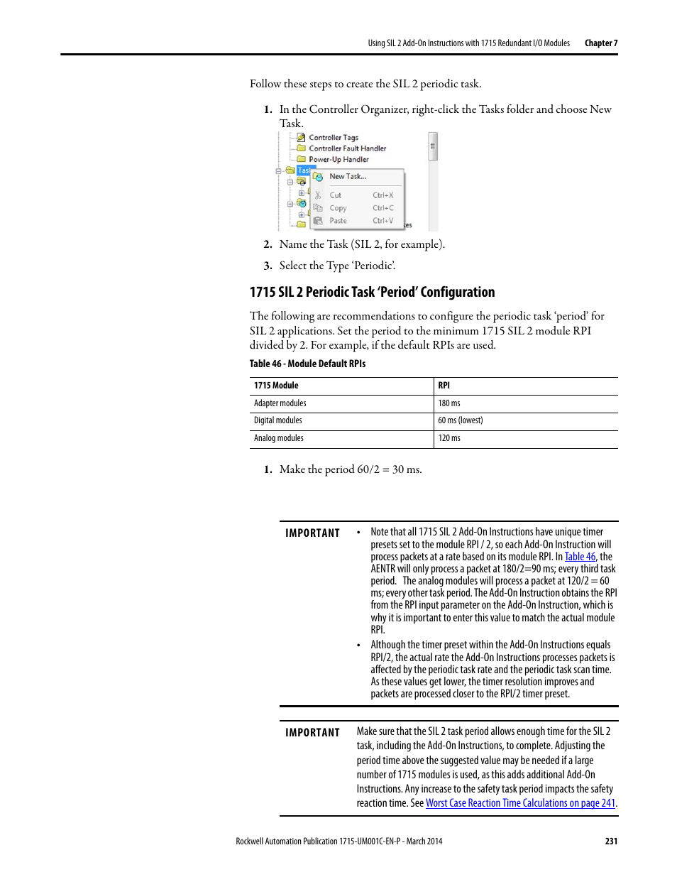 1715 sil 2 periodic task ‘period’ configuration | Rockwell Automation 1715-OF8I Redundant I/O System User Manual User Manual | Page 231 / 324