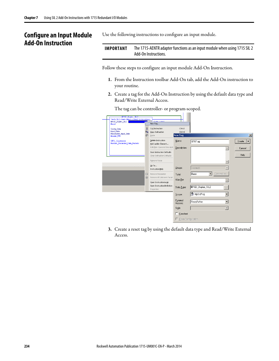 Configure an input module add-on instruction | Rockwell Automation 1715-OF8I Redundant I/O System User Manual User Manual | Page 234 / 324