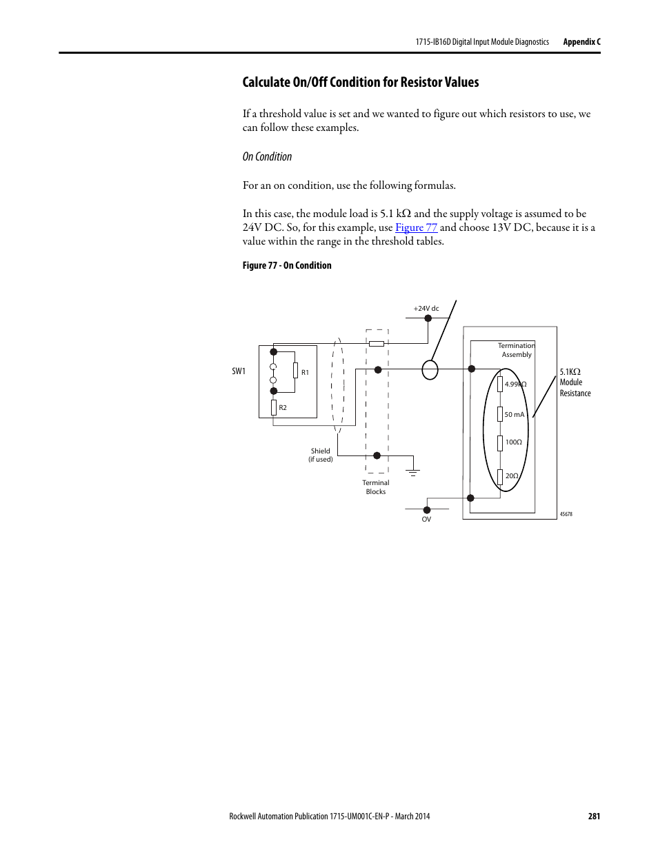 Calculate on/off condition for resistor values, On condition | Rockwell Automation 1715-OF8I Redundant I/O System User Manual User Manual | Page 281 / 324