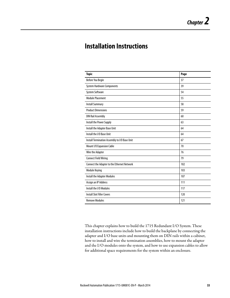 Installation instructions, Chapter | Rockwell Automation 1715-OF8I Redundant I/O System User Manual User Manual | Page 33 / 324