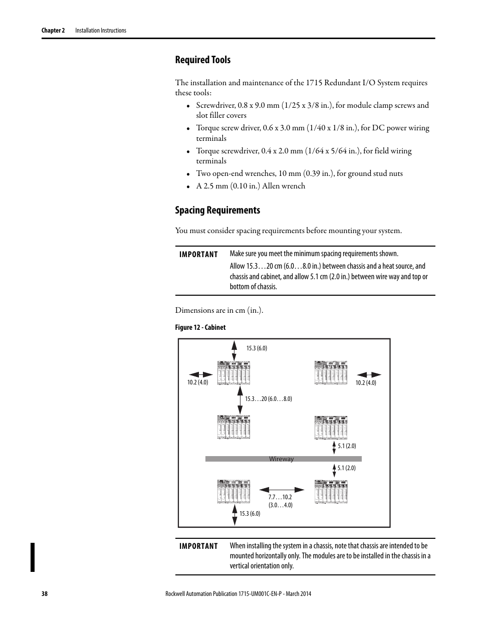 Required tools, Spacing requirements | Rockwell Automation 1715-OF8I Redundant I/O System User Manual User Manual | Page 38 / 324