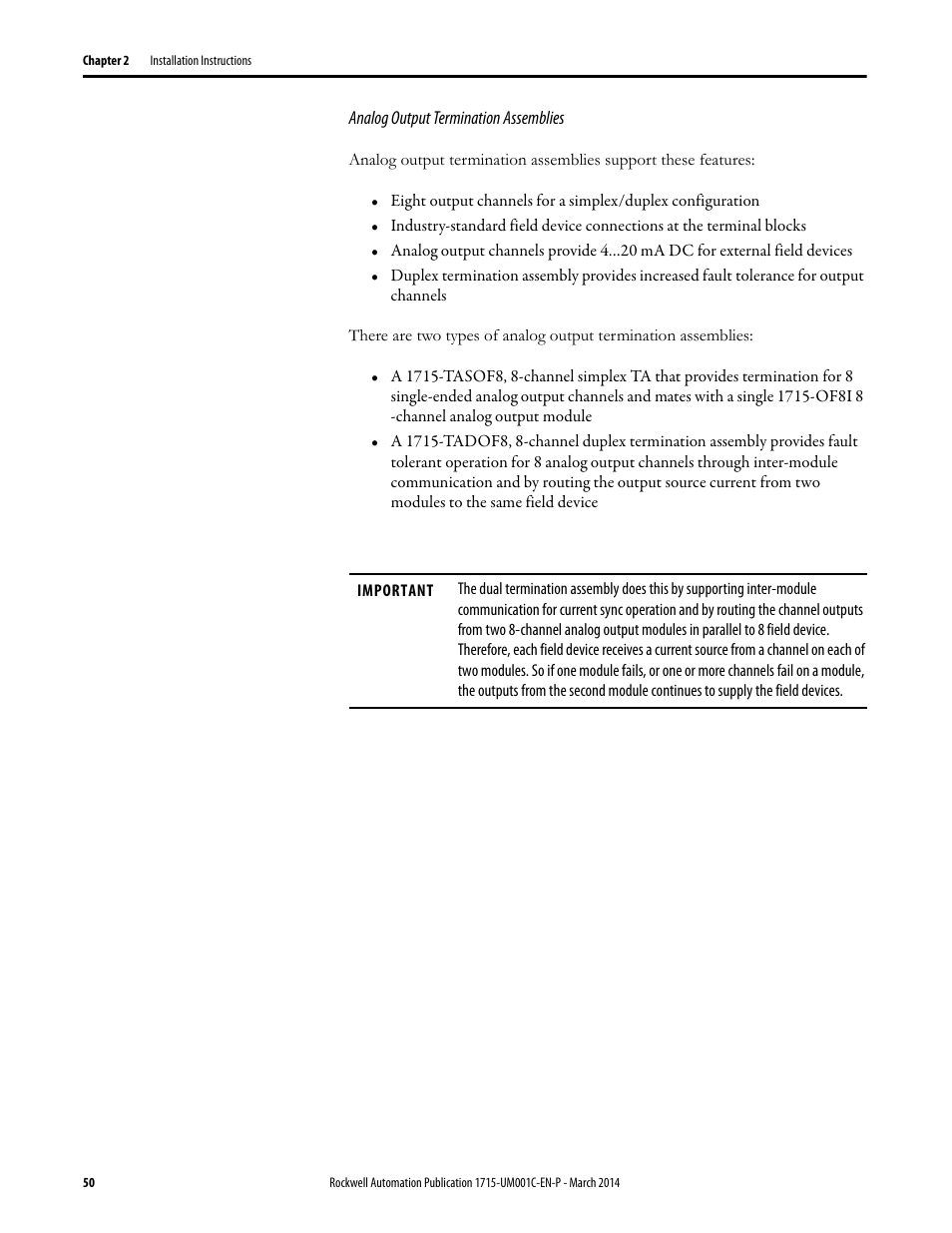 Rockwell Automation 1715-OF8I Redundant I/O System User Manual User Manual | Page 50 / 324