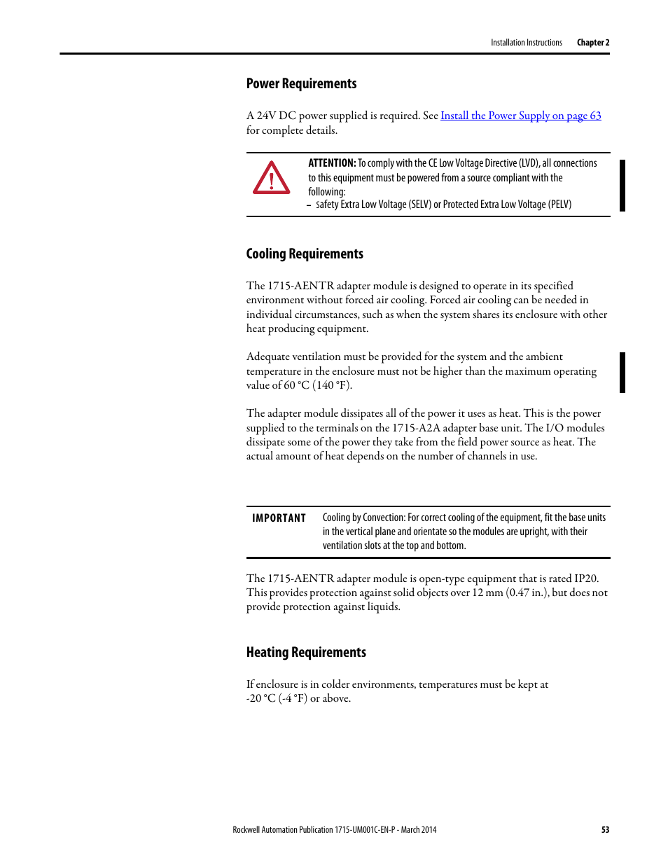 Power requirements, Cooling requirements, Heating requirements | Rockwell Automation 1715-OF8I Redundant I/O System User Manual User Manual | Page 53 / 324