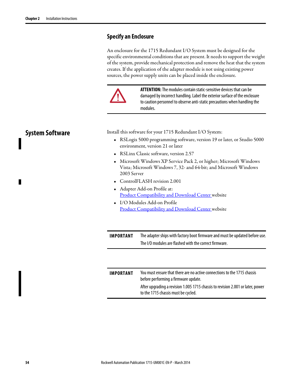 Specify an enclosure, System software | Rockwell Automation 1715-OF8I Redundant I/O System User Manual User Manual | Page 54 / 324