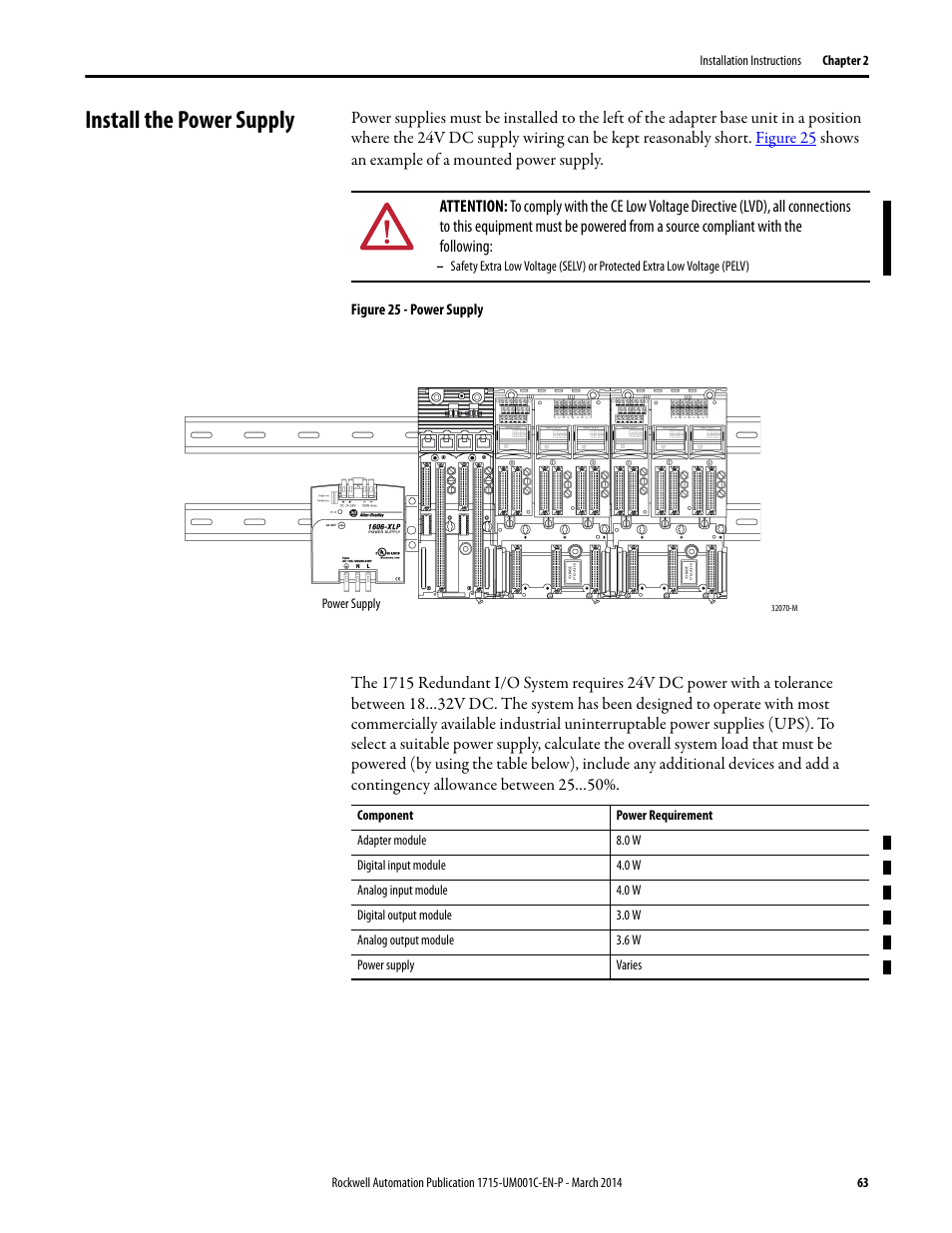 Install the power supply | Rockwell Automation 1715-OF8I Redundant I/O System User Manual User Manual | Page 63 / 324