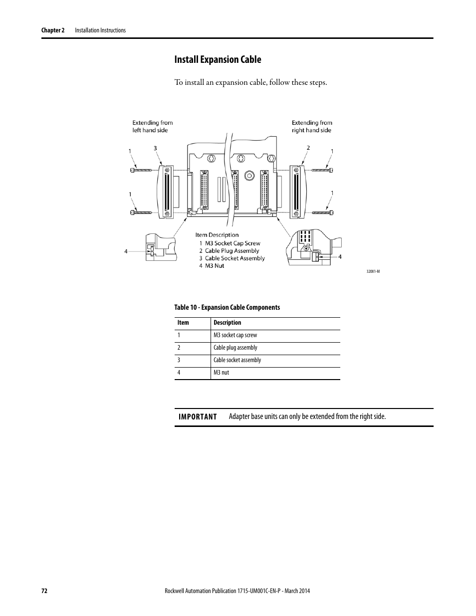 Install expansion cable | Rockwell Automation 1715-OF8I Redundant I/O System User Manual User Manual | Page 72 / 324