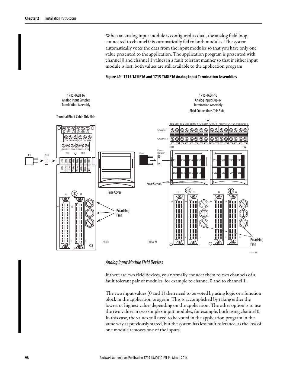 Analog input module field devices | Rockwell Automation 1715-OF8I Redundant I/O System User Manual User Manual | Page 98 / 324