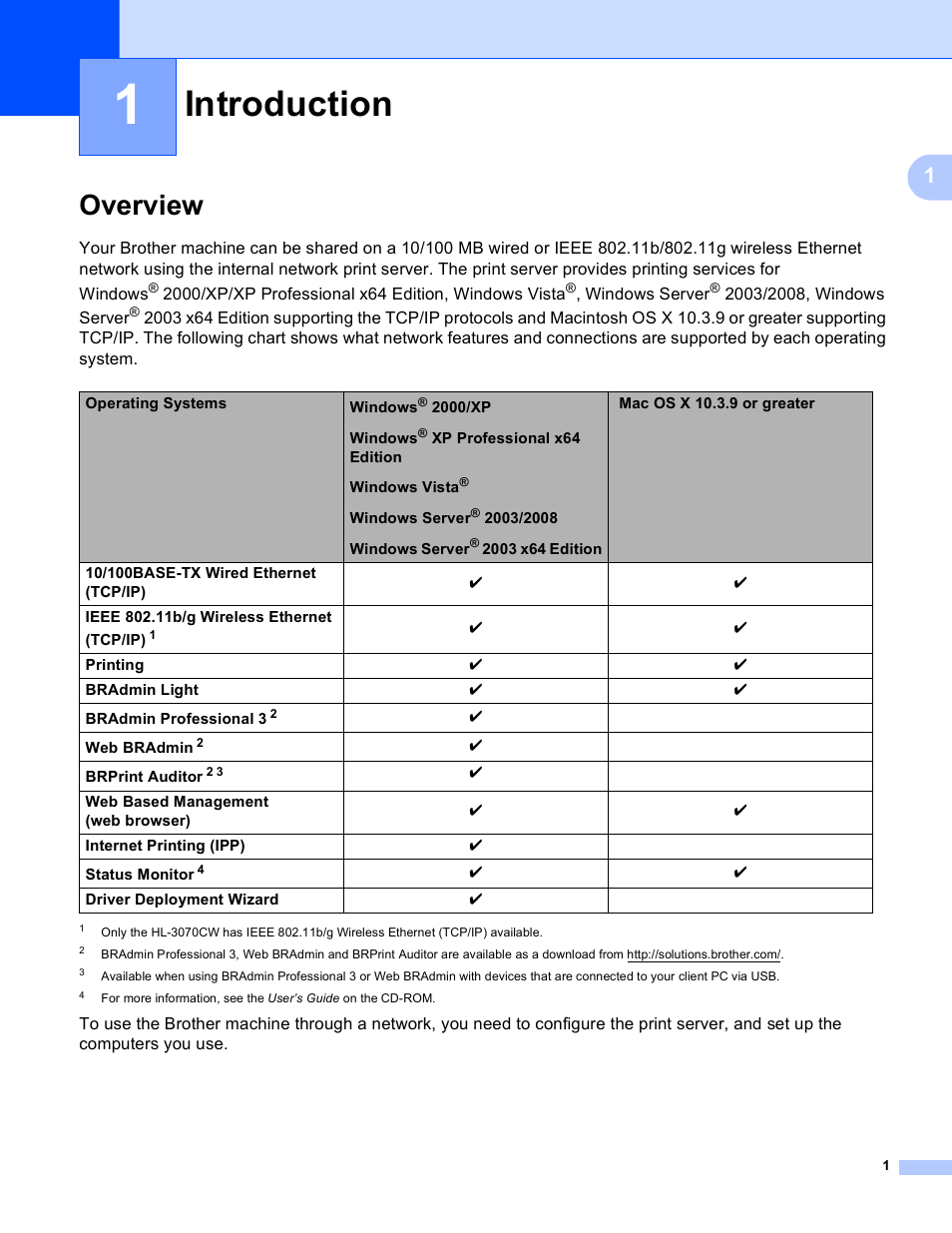 1 introduction, Overview, Introduction | Brother HL 3070CW User Manual | Page 11 / 211