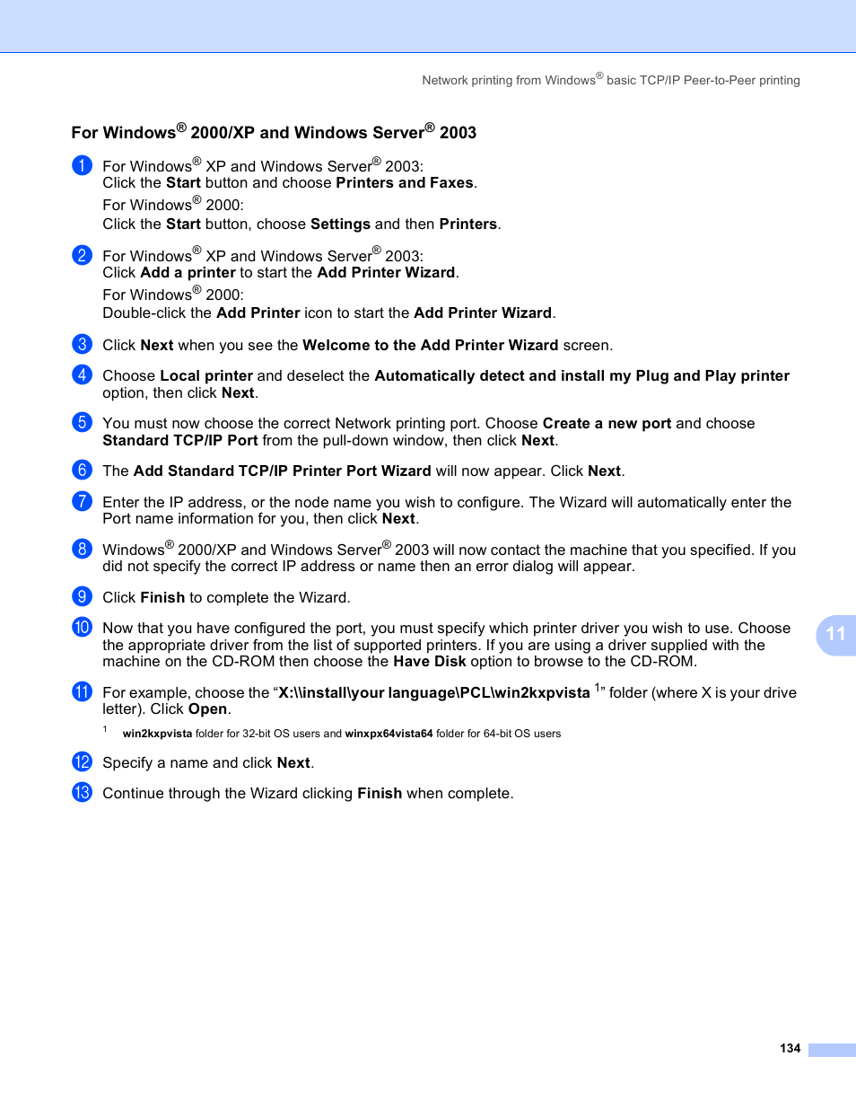 For windows® 2000/xp and windows server® 2003 | Brother HL 3070CW User Manual | Page 144 / 211