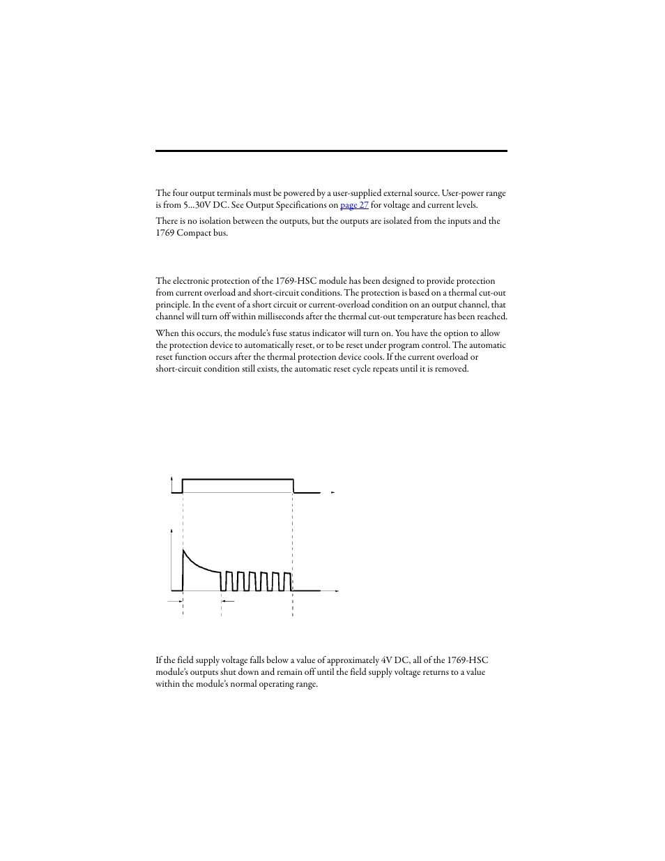 Output operation, Electronic protection, Under-voltage condition | Rockwell Automation 1769-HSC Compact High Speed Counter Module User Manual | Page 20 / 32