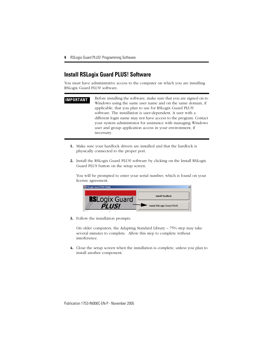 Install rslogix guard plus! software | Rockwell Automation 1753-PCS-USB RSLogix Guard PLUS Programming Software User Manual | Page 4 / 8