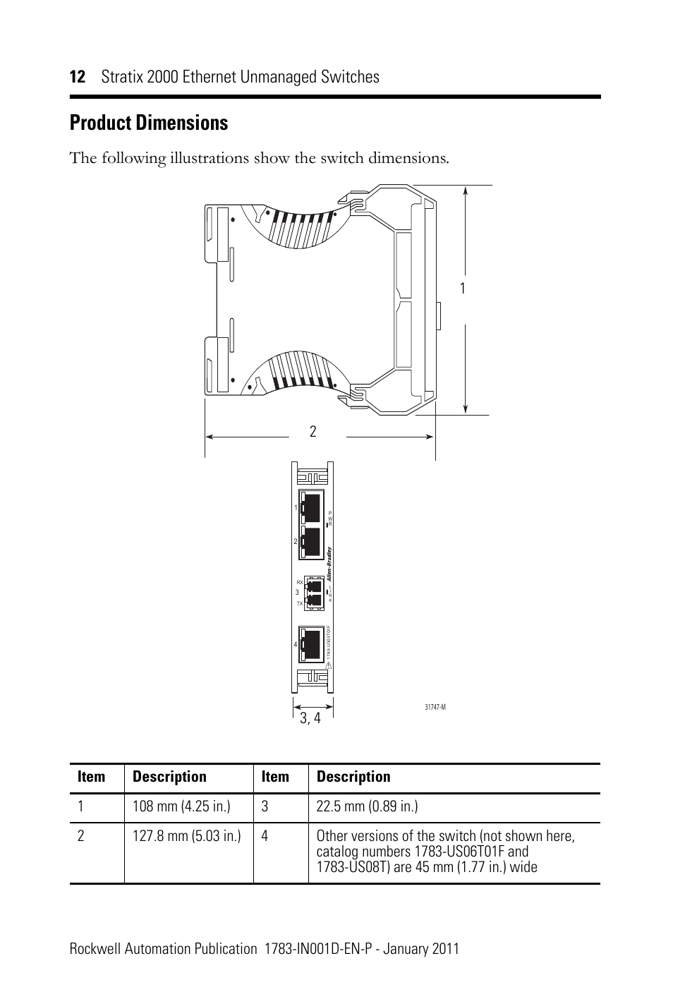 Product dimensions | Rockwell Automation 1783-US08T Stratix 2000 Ethernet Unmanaged Switch Installation Instructions User Manual | Page 12 / 28