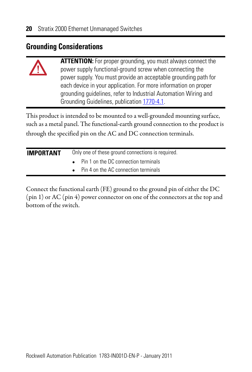 Grounding considerations | Rockwell Automation 1783-US08T Stratix 2000 Ethernet Unmanaged Switch Installation Instructions User Manual | Page 20 / 28